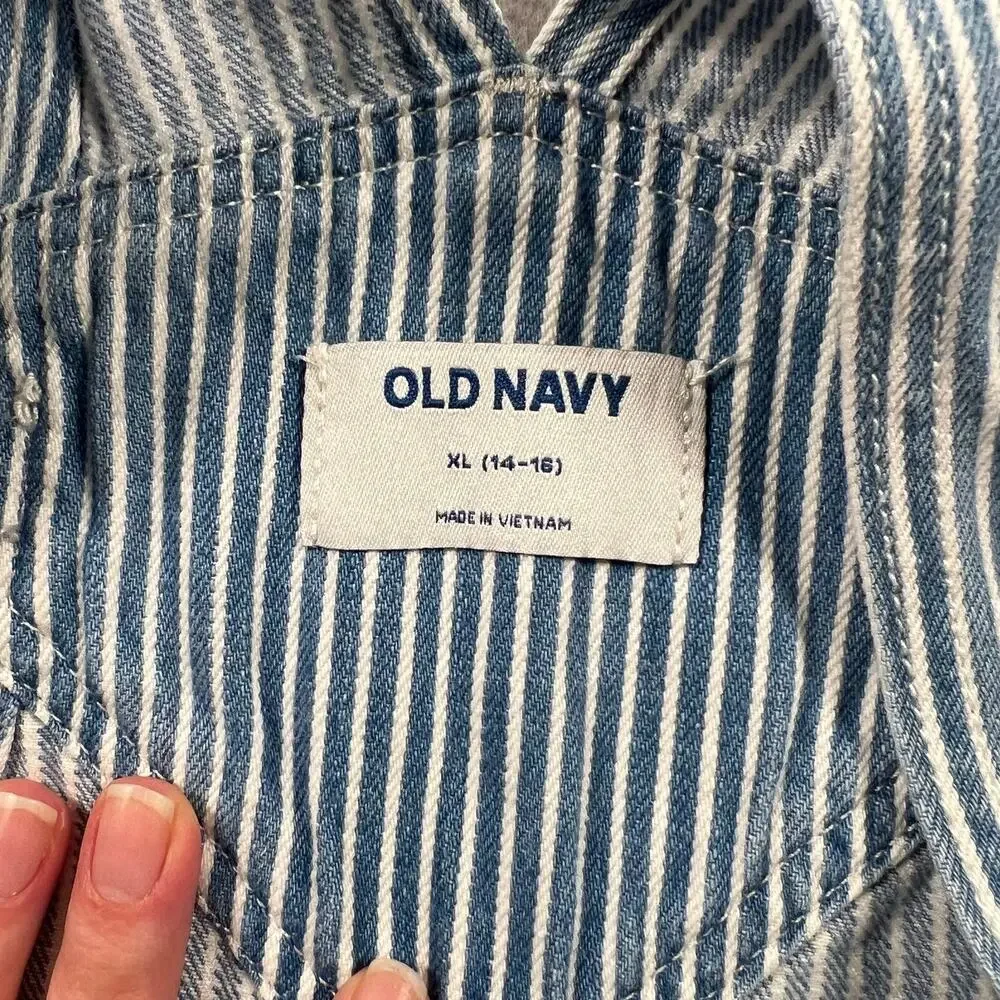 Old Navy XL Hickory Stripe Denim Short Overalls NWT